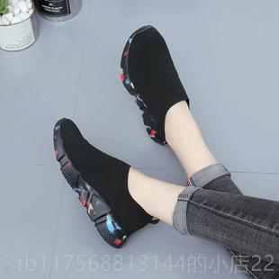 正品脚蹬加绒运动女鞋冬天黑色工作不累鞋脚北老京布鞋女休一闲