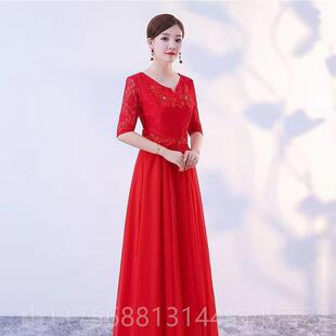 正品新款合主唱服长裙礼服成人合唱团演出服女年会人红色持分袖五