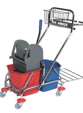 白云清洁下压式双桶榨水车AF08087酒店物业保洁34L带收纳篮挤水车