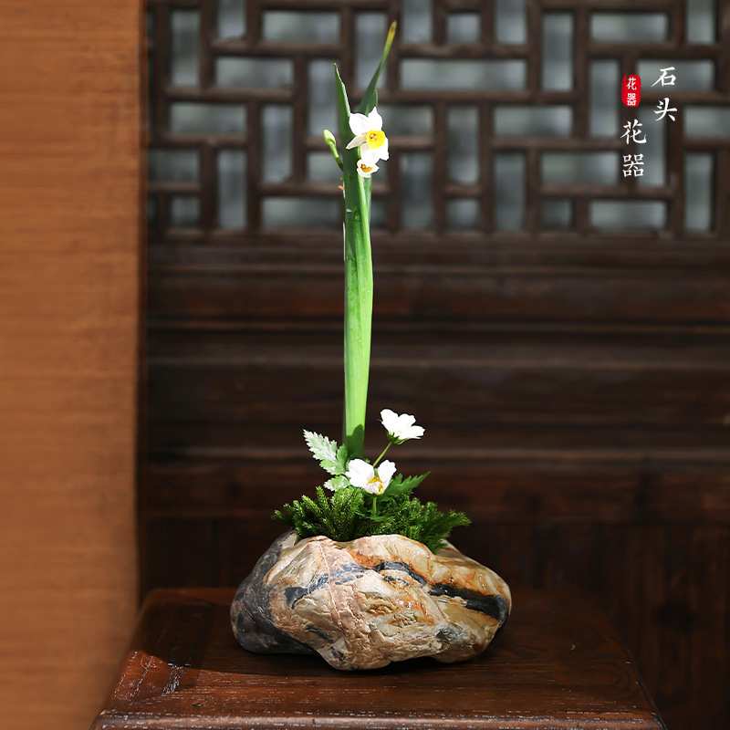 石头插花小花瓶微景观摆件多肉水培花盆客厅桌面插花器皿禅意花器