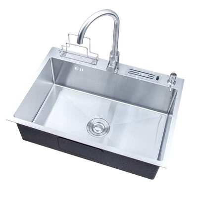 直供优惠304不锈钢水槽台上单盆带刀架支架沥水篮厚面板单槽6848