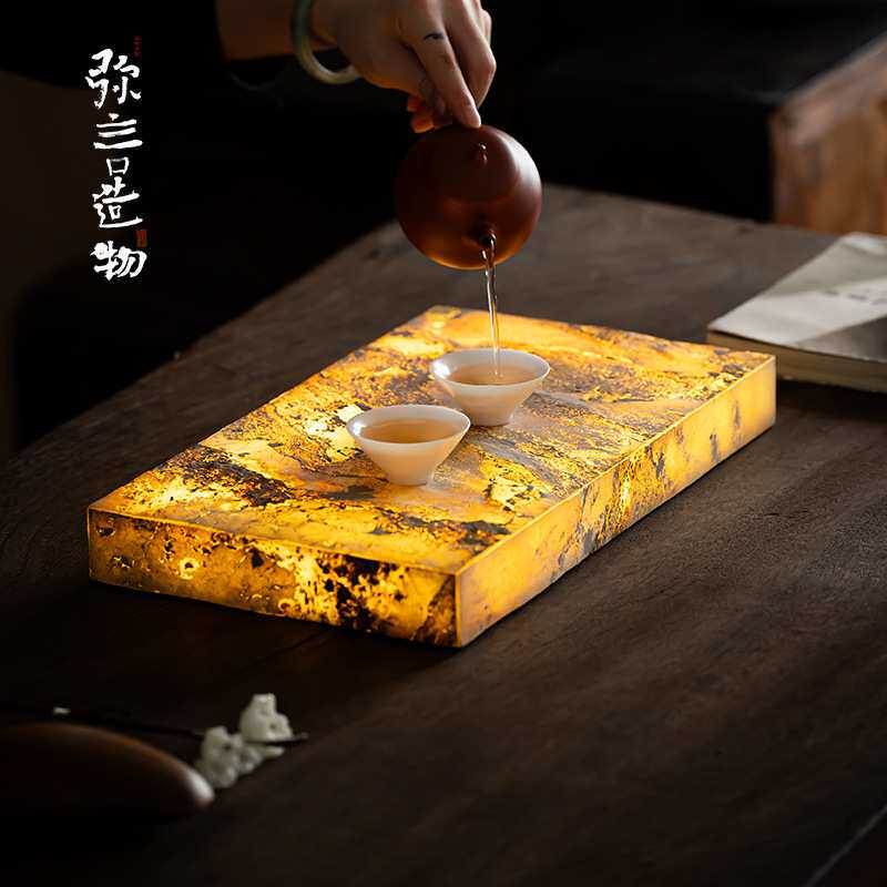 弥言创意亚克力发光壶承家用长方茶盘禅意小茶台茶室氛围灯照明灯