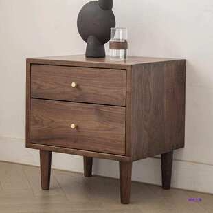 北欧日式黑胡桃实木双抽床头柜樱桃木简约小户型收纳储物柜床边柜
