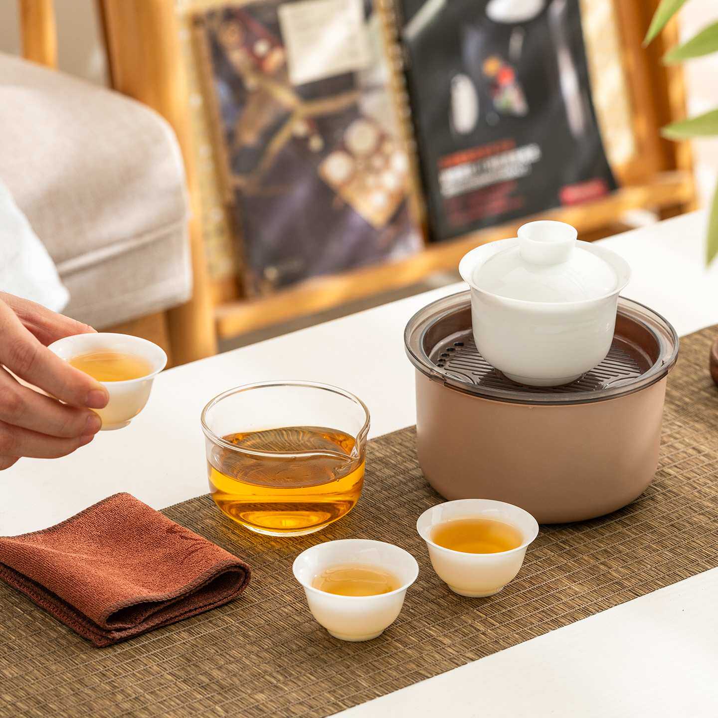 冰种旅行茶具套装快客杯一壶三杯便携式户外旅游露营功夫茶具礼品
