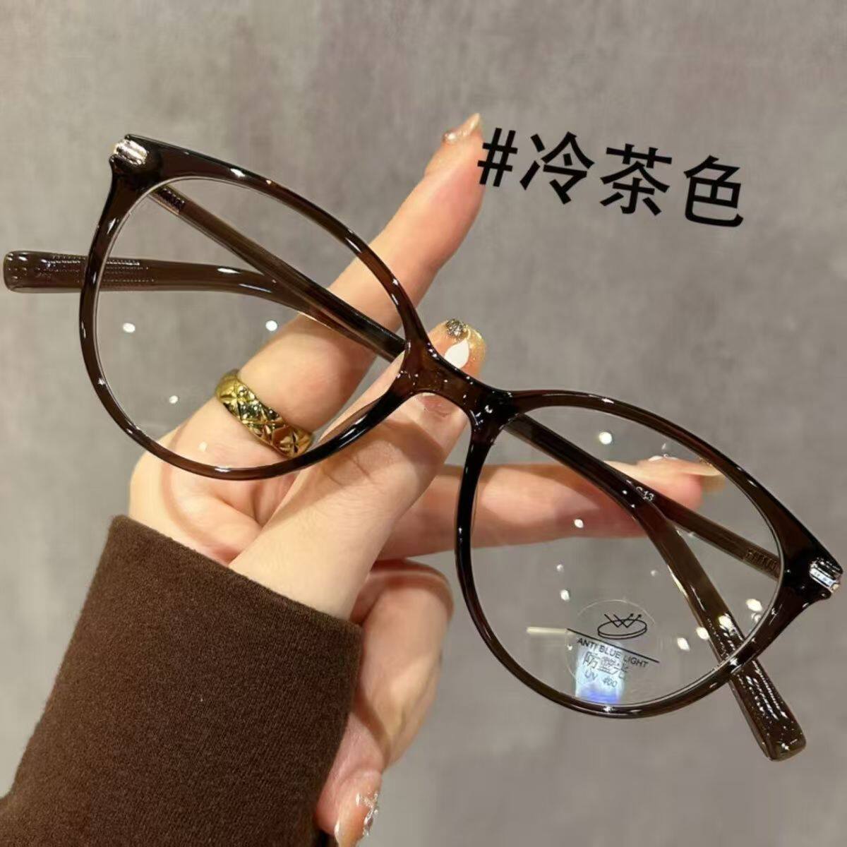 猫眼冷茶色眼镜女近视可配度数素颜神器防蓝光显脸小ins眼睛框架