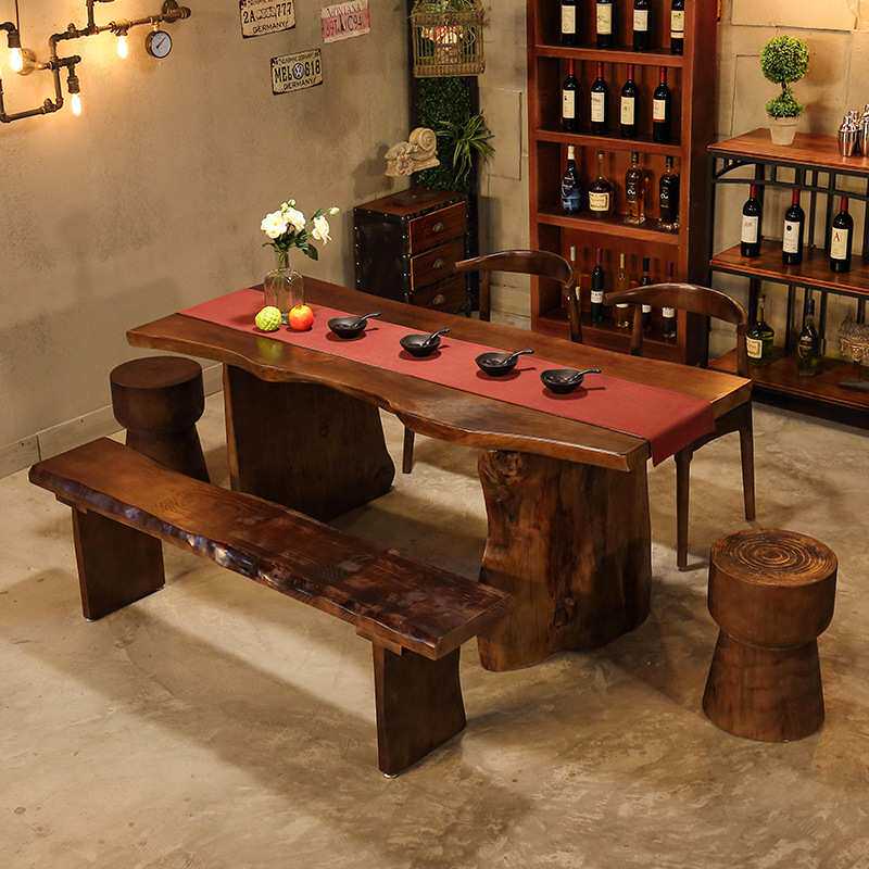 新中式整板原木茶桌仿古茶台大板餐桌椅组合根雕茶几民宿喝茶桌