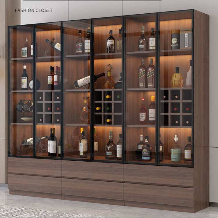 轻奢实木酒柜现代简约靠墙客厅玻璃门展示柜子小型家用储物柜