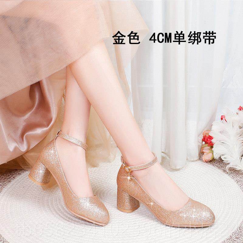 高档礼服鞋子女大尺码银学生公色主高平持跟鞋演出水晶鞋钢琴底伴