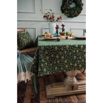 高档美式田厚园耶诞绿色红色碎欧花小新加防水桌布北喜庆盖布茶清
