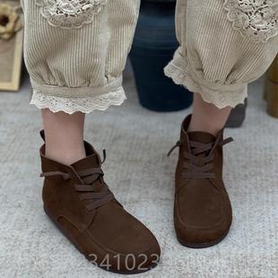 高档真皮靴秋冬靴民族风格 新靴里绒平跟单多用短途靴牛皮女烟囱靴
