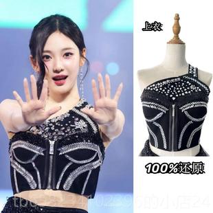 高档aepa宁艺舞卓打歌服黑色水钻台装 士演出服 爵s舞女团同款