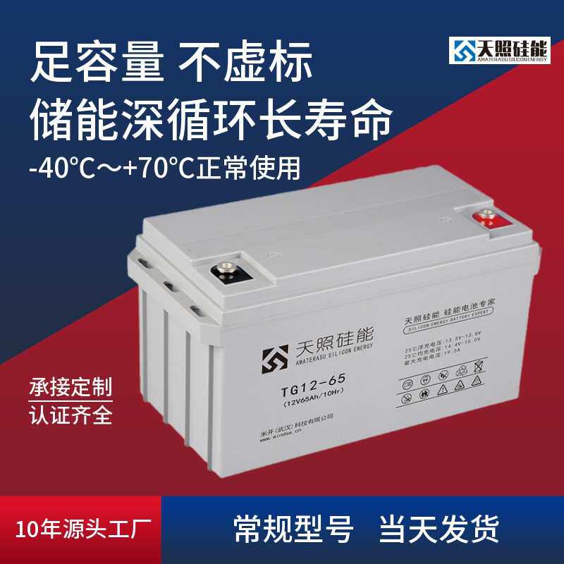 天照硅能12V65Ah蓄电池太阳能专用光伏蓄电池路灯免维护ups电瓶