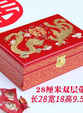 正品结婚三金礼盒提亲饰盒木聘质首梳妆盒式漆器结婚10万礼金中拜