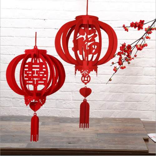创意小灯笼挂饰新年婚礼装饰红灯笼福字喜字室内商场婚礼场景布置