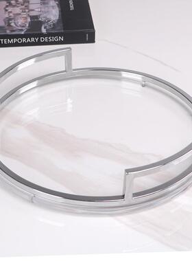 亚克力透明托盘售楼营销中心客厅接待茶室圆形金属置物茶盘摆件