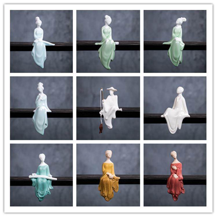 新中式陶瓷仕女工艺品客厅家居小瓷人摆件装饰禅意小和尚人物茶宠