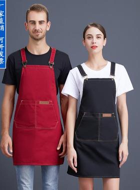 帆布围裙韩版时尚防污耐磨帆布成人家用餐馆店西餐厅咖啡师工作服