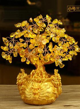 黄水晶摇钱树摆件小招财树家居创意酒柜家装饰品客厅电视柜发财树