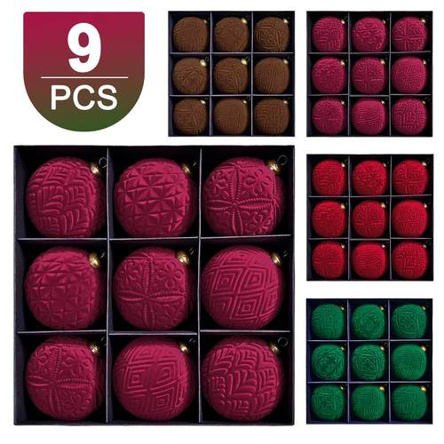 圣诞丝绒复古立体花纹装饰球植绒圣诞球套装派对装饰品圣诞树挂件