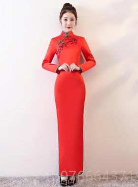 正品仪服装女迎宾旗袍服红色外嫁女回娘姐小家长袖中国红国礼风演