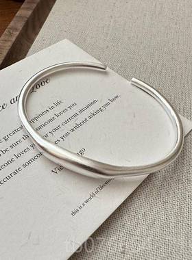 正品重线个工s925纯银不规则性流银镯小众简约镯子开口手手镯女银