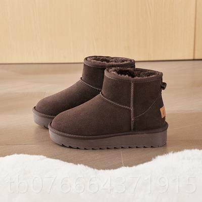 正品2023冬新厚底内增高雪地靴女短筒加厚绒7小款个子面包黑棉鞋c