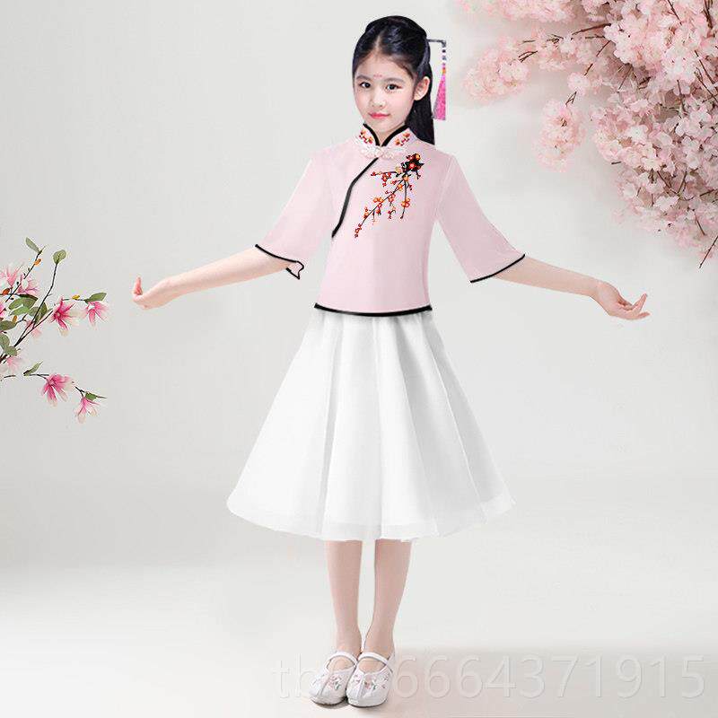 正品童服仙女服女孩花刺绣中国风汉古装民国风旗袍唐装女梅古筝演
