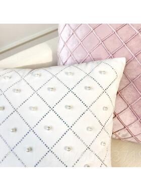 正品白色5珍珠烫板奢钻 欧式后现代轻样房装饰靠垫45X4白色抱枕