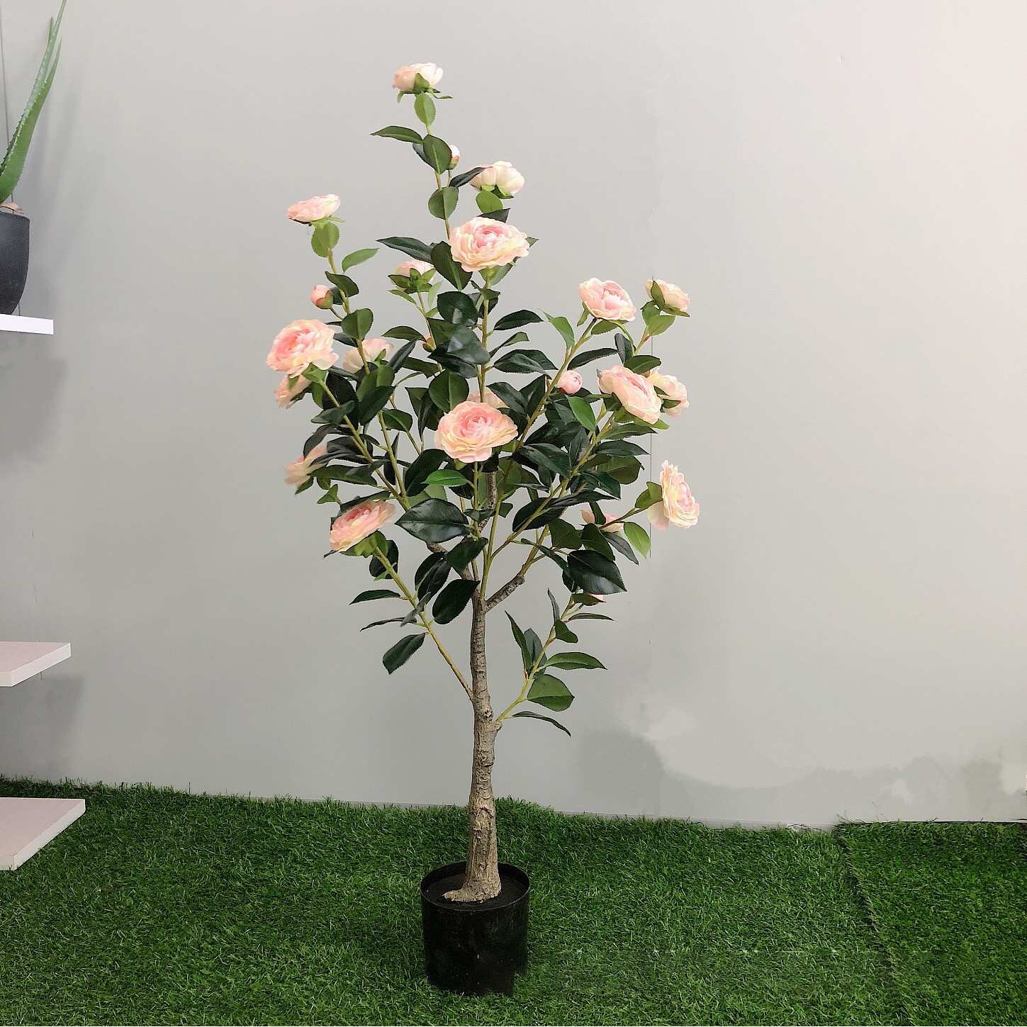 仿真绿植山茶花盆栽仿真树田园风花树办公室落地假绿植装饰盆栽