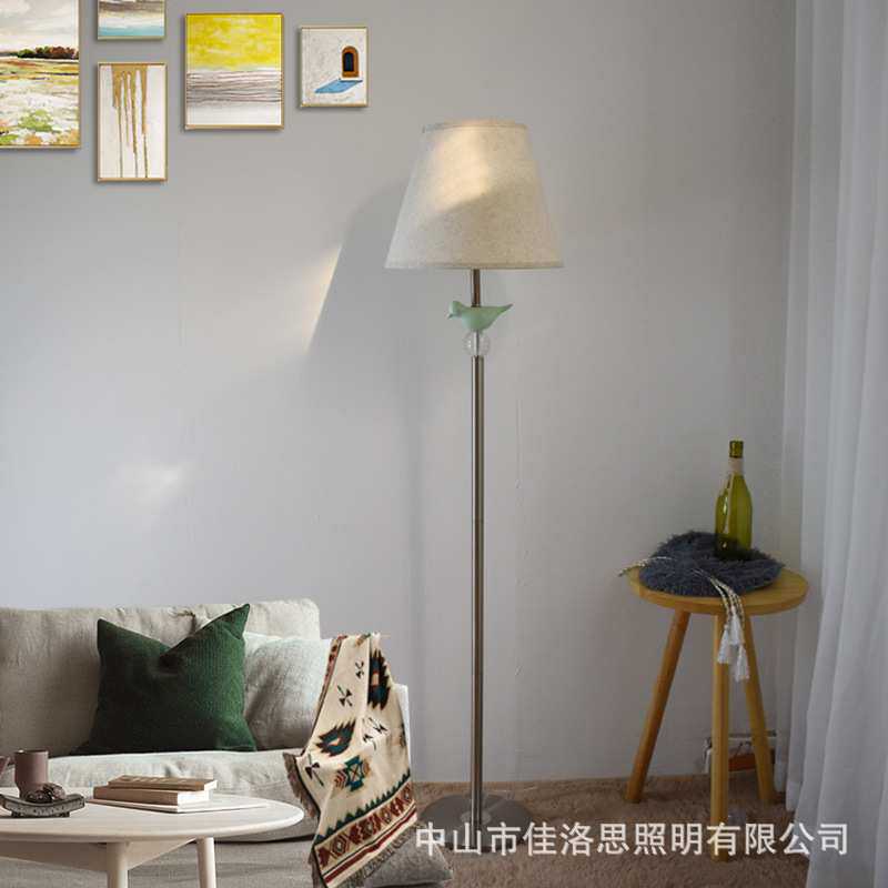 地灯美式乡村风格落地灯客厅卧室床头书房家居亚麻罩节能布艺灯