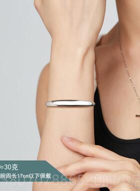 高档999款足银妈手镯女光面十字架纯银镯子七夕节妈手饰礼品推拉