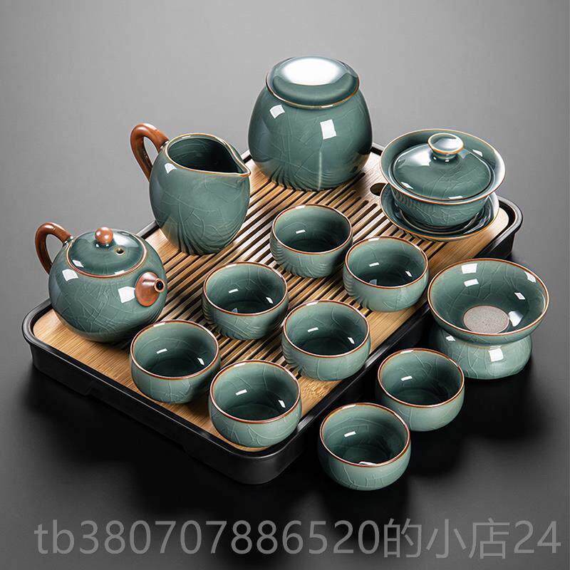 高档葛瑶具套家陶瓷茶壶冰茶裂西施壶用茶杯茶盘成套功夫泡茶用一