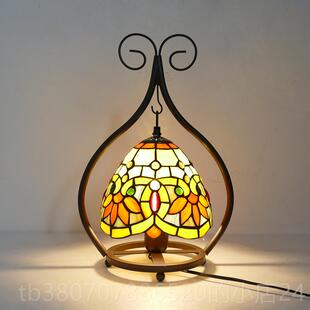 复玻欧璃台灯抖音网红播氛围 美式 高档L古ED床头护眼装 饰灯直具式