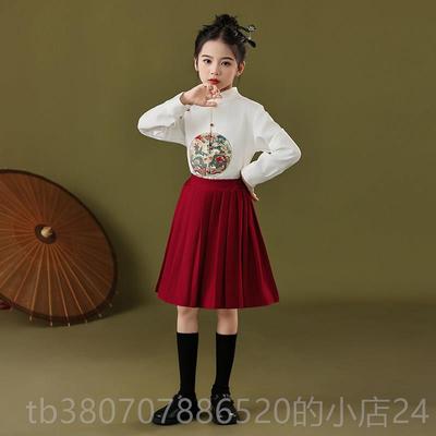 高档儿童服合唱中小学生吟诗红歌表团演装汉代马唱面裙