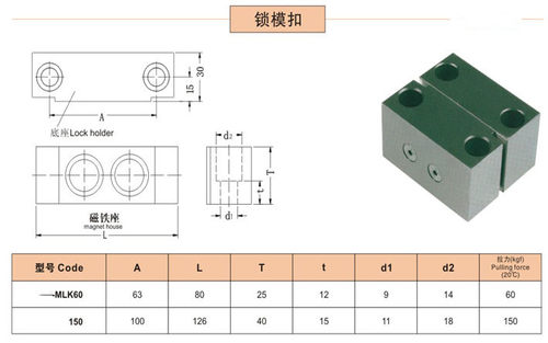模具磁性锁模组件 磁力锁模扣 锁模器扣机MLK40 80 100 200 MLKC