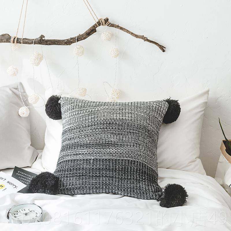 正品长夕 欧球球渐变抱也枕全棉 针织毛线纯棉靠垫北套发 可爱沙