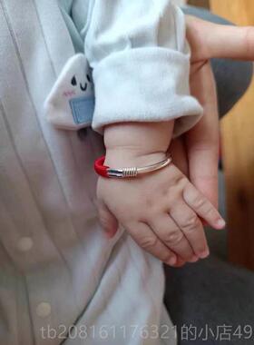 正品足银999纯银手宝镯女实大心光面绕丝银人宝款足手工定制民族