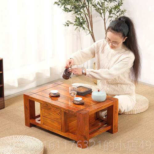 正品桌老榆和木中式榻榻米茶桌几实木小方矮桌子小茶台茶桌矮炕桌