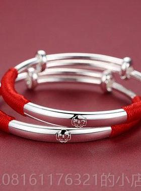 正品猪宝足银999纯银手镯婴子儿童宝男女小周孩满月礼银饰品岁生