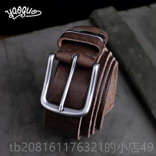 正品手工带纯牛皮皮带男士裤真覆皮古休闲牛皮腰头层牛皮针扣牛仔