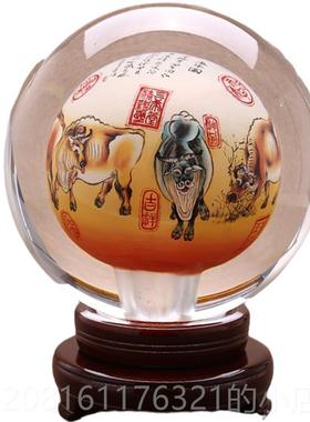 正品五牛图牛年风摆件创意品中国画内球送领导特礼色办公室桌面