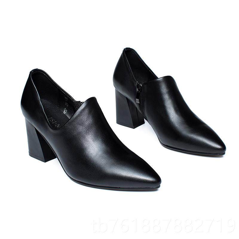 新款头层皮真牛皮软底单女深口女士皮粗跟舒适春秋鞋高跟鞋鞋休闲,女鞋,深口单鞋,淘宝优惠券,粉丝福利购,淘宝优惠卷