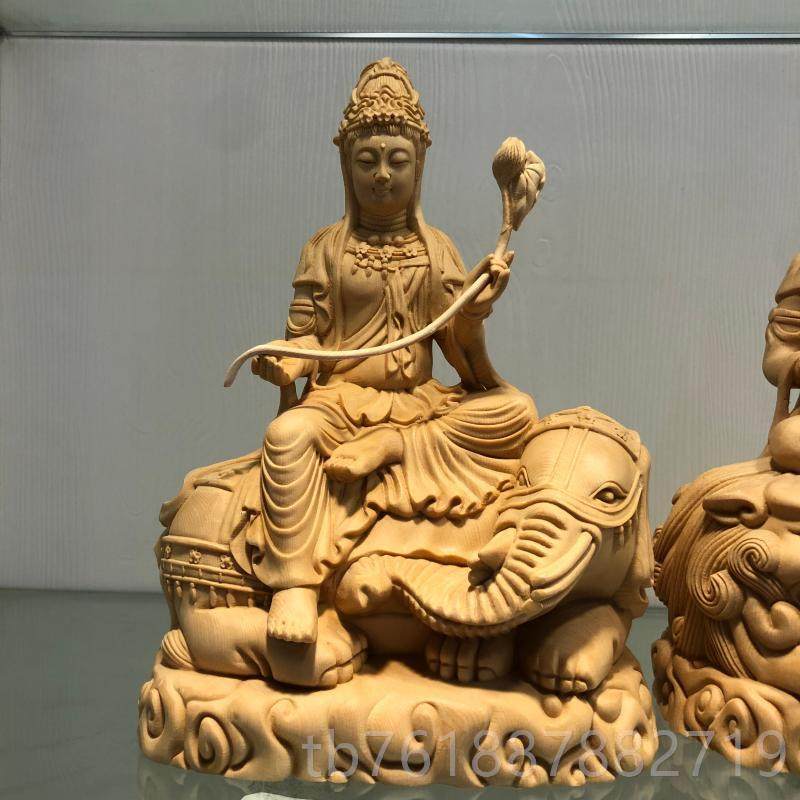 正品寺桧木大号文殊普观音菩萨人物佛像贤摆雕件家居庙供奉装饰工