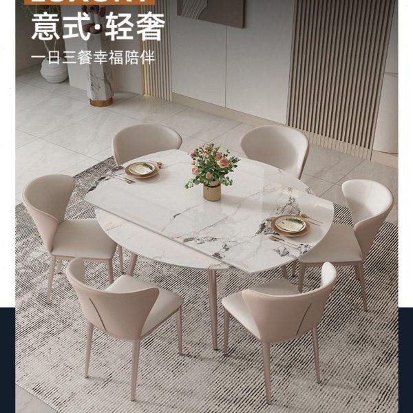 可伸缩岩板餐桌椅组合现代轻奢圆餐桌家用小户型折叠餐桌可变圆桌,住宅家具,岩板餐桌,淘宝优惠券,粉丝福利购,淘宝优惠卷