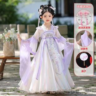 唐装 高档儿汉服女童225夏新款 童古风新国风公主裙超仙演出服古0装