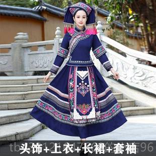 高档广少西壮服民族服装 女士三月三数民族演绣出回娘家长短裙服刺