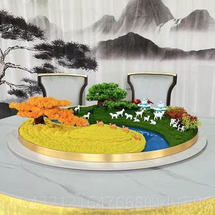 高档餐桌中件酒店摆包房桌面花沙盘盆景酒店桌大圆景转盘微观景观