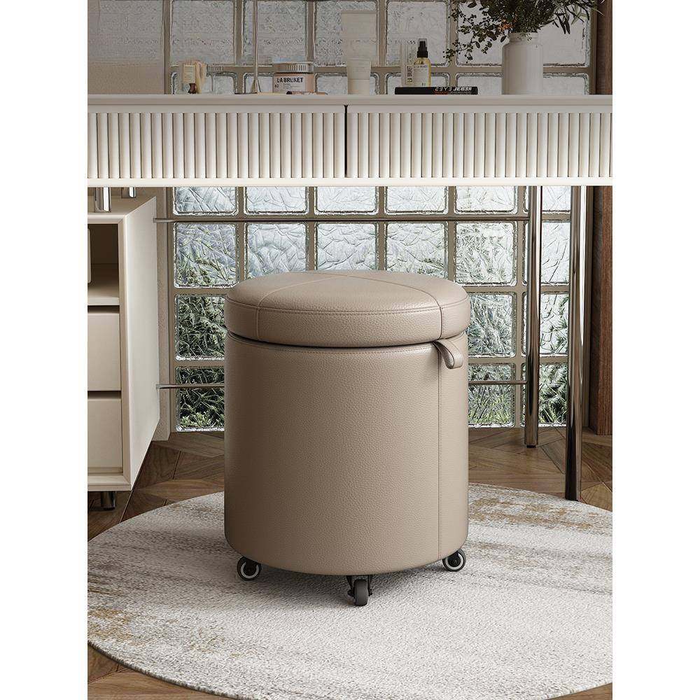 储物化妆凳轻奢感滑轮小尺寸梳妆凳2025新款实木中古矮凳圆凳