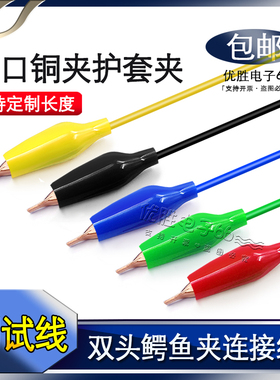 双头平口夹测试线平扁嘴无齿铜夹尖嘴鳄鱼夹护套夹连接实验导线1m