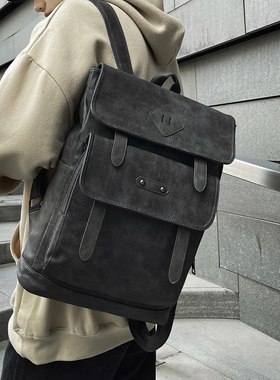 软PU皮商务通勤背包女2021新款大容量电脑书包男百搭学院风双肩包